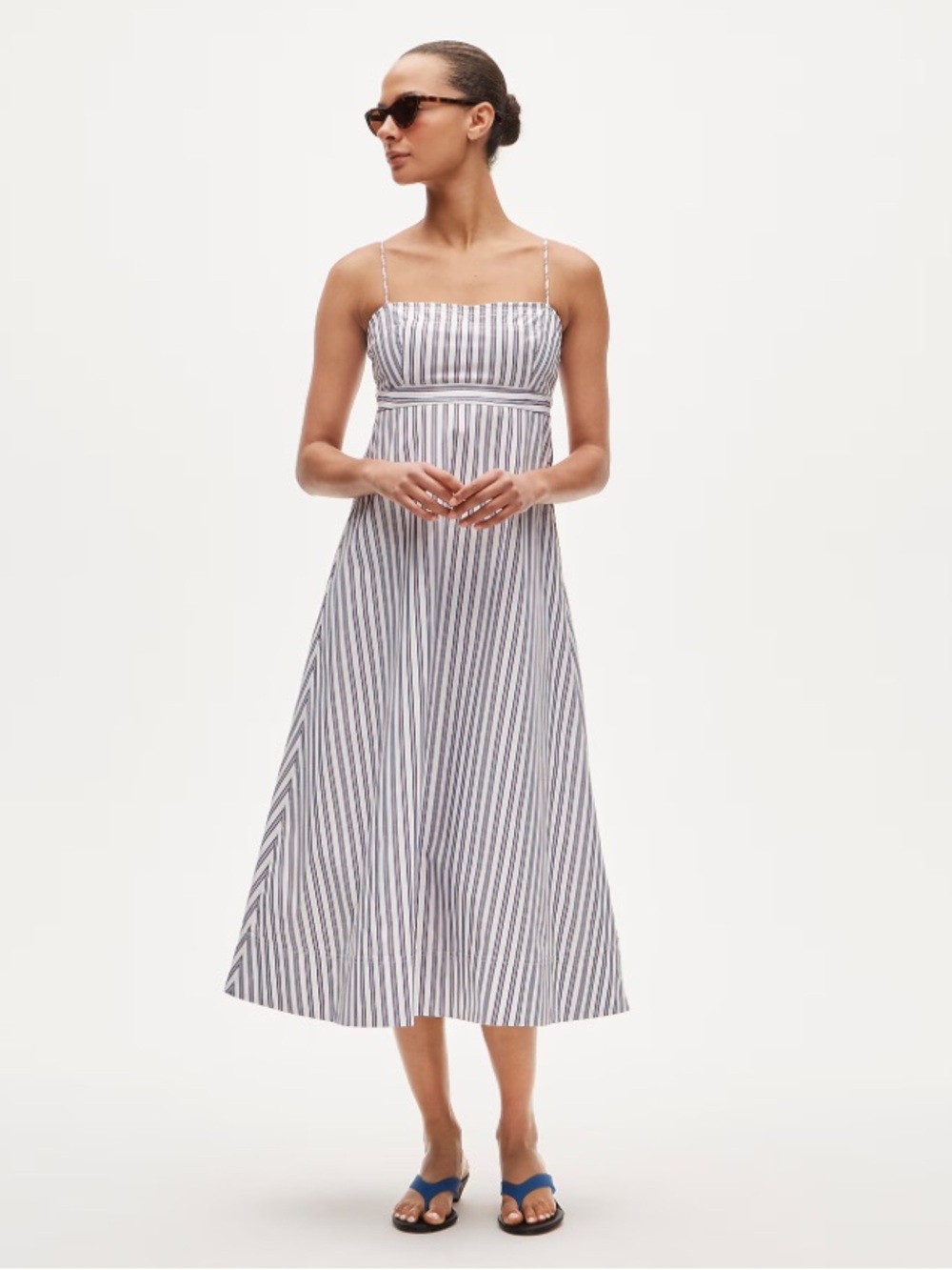 NWT J Crew Empire-waist dress in striped cotton poplin